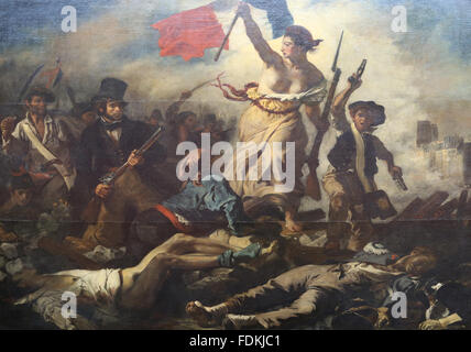 July 28, 1830. Liberty leading the people, 1831. By Eugene Delacroix (1798-1863). Detail. Louvre Museum. Paris. France. Stock Photo