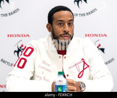 Atlanta, GA, USA. 30th Jan, 2016. LUDACRIS speaks with the media before performing at the 2016 Honda Battle of the Bands. The HBOB is an annual invitational showcase of Historically Black College and University marching bands. © Brian Cahn/ZUMA Wire/Alamy Live News Stock Photo