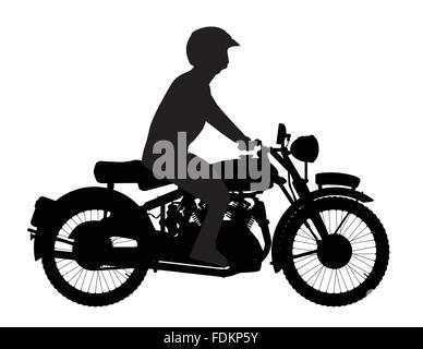 A classic style motor cycle and rider over a white background Stock Vector