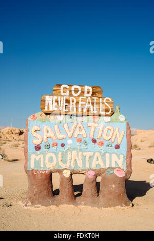 A sign at the entrance to Salvation Mountain in Slab City, California Stock Photo