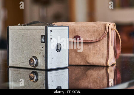 Vintage Box Brownie Camera and Case Stock Photo