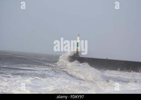 Aberystwyth Wales UK, 2016, huge waves continue to batter the Welsh coast during recent storms Stock Photo