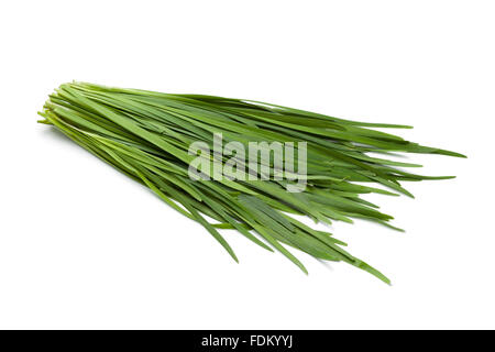 Heap of fresh Chinese chives on white background Stock Photo
