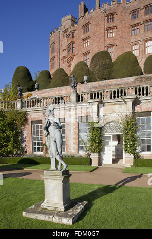 C18th lead statue of a shepherd by John Van Nost on the Orangery Terrace at Powis Castle and Garden, Welshpool, Powys. Stock Photo