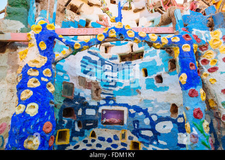 Inside The Museum at Salvation Mountain, a monument created by Leonard Knight in Slab City, California Stock Photo