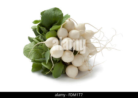 Bunch of fresh white Radish on white background Stock Photo