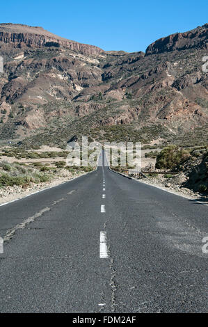 Road in Teide National Park, Parque Nacional de las Canadas del Teide. Stock Photo