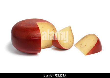 Dutch low fat cumin farmers cheese on white background Stock Photo