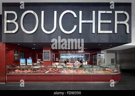The meat counter in a shopping center (France). Stock Photo