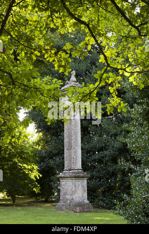 Stone sphinx by Benjamin Carter on fluted shafts at Lacock Abbey, Wiltshire, in June. Stock Photo