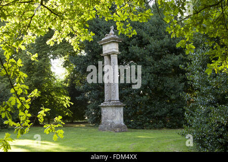 Stone sphinx by Benjamin Carter on fluted shafts at Lacock Abbey, Wiltshire, in June. Stock Photo