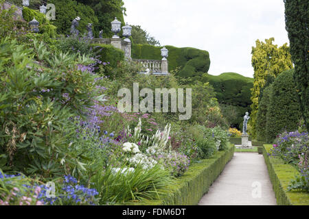 Borders on the Orangery Terrace in the garden in July at Powis Castle, Powys, Wales. Stock Photo