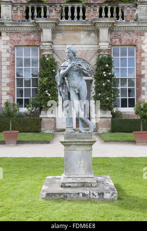 C18th lead statue of a shepherd by John Van Nost on the Orangery Terrace at Powis Castle and Garden, Welshpool, Powys. Stock Photo
