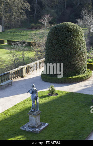 C18th lead statue of a shepherd by John Van Nost on the Orangery Terrace in spring at Powis Castle and Garden, Welshpool, Powys. Stock Photo