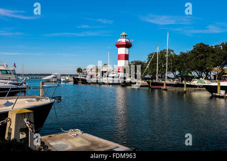 Harbourtown Lighthouse and harbor on Hilton Head Sout Carolina Stock Photo