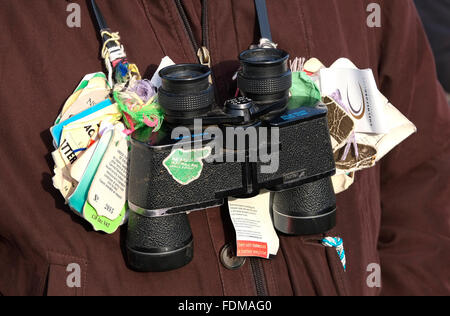 horse racing binoculars with tied course tags Stock Photo