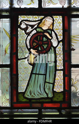 Sir Edward Burne-Jones stained glass window 'Fate', in the Passage at Red House, Bexleyheath, Kent. Stock Photo