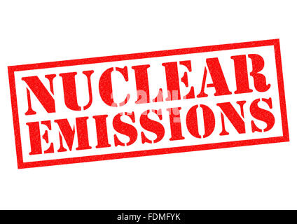 NUCLEAR EMISSIONS red Rubber Stamp over a white background. Stock Photo