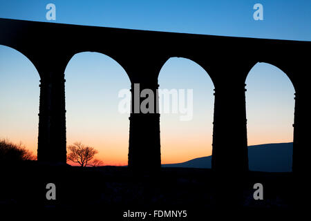Arches of the Ribblehead Viaduct at Dusk Ribblehead Yorkshire Dales England