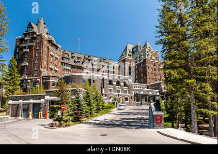 The Fairmont Banff Springs Hotel front entrance in Banff, National Park ...