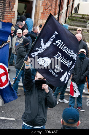 Right Wing groups taking part in an Anti-Immigration anti-refugee Rally organised by the National Front Dover Kent Jan 30th 2016 Stock Photo