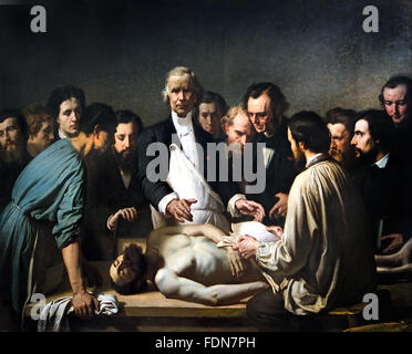 Velpeau will conduct the autopsy of a corpse at the Charite hospital ( Refers to the Rembrandt painting, The Anatomy Lesson ) Auguste Feyen-Perrin (1826-1888)  France French ( The Anatomy Lesson  of Dr  Nicolaes Tulp 1632  Rembrandt Harmenz van Rijn ) Stock Photo