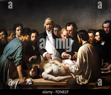 Velpeau will conduct the autopsy of a corpse at the Charite hospital ( Refers to the Rembrandt painting, The Anatomy Lesson ) Auguste Feyen-Perrin (1826-1888)  France French ( The Anatomy Lesson  of Dr  Nicolaes Tulp 1632  Rembrandt Harmenz van Rijn ) Stock Photo