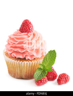 raspberry cupcake with fresh berries isolated on white Stock Photo