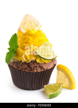lemon cupcake with citrus slices isolated on white Stock Photo
