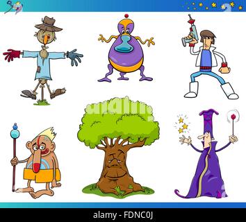 Cartoon Illustrations of Fairy Tale or Fantasy Characters Set Stock Vector