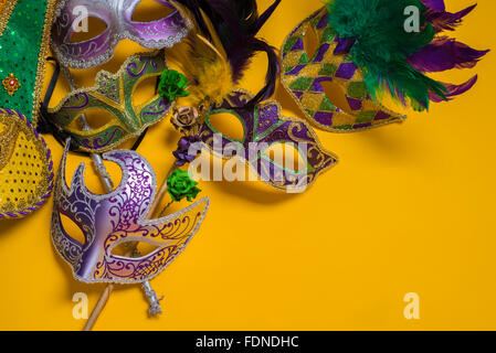 Download Mardi Gras Mask On A Yellow Background Stock Photo Alamy PSD Mockup Templates