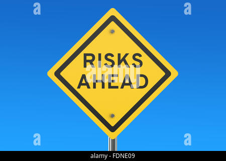 Risks Ahead road sign isolated on blue sky Stock Photo