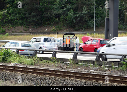 Berlin, Germany, car breakdown on the A100 motorway in height Kaiserdamm Stock Photo