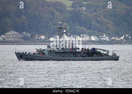 ORP Flaming, a minehunter serving in the Polish Navy, heads down the Firth of Clyde at the start of Exercise Joint Warrior 14-2. Stock Photo