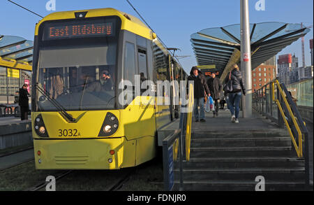 East Didsbury Metrolink Tram, Castlefield,Deansgate,Manchester,England,UK Stock Photo