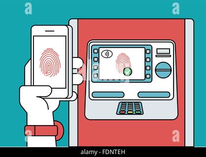 Mobile access to ATM via smartphone using fingerprint identification Stock Vector
