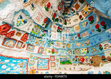 Inside The Hogan at Salvation Mountain, a monument created by Leonard Knight in Slab City, California Stock Photo