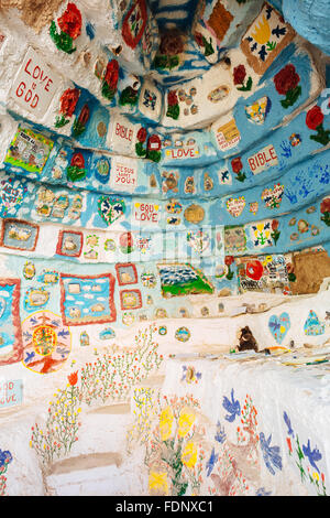 Inside The Hogan at Salvation Mountain, a monument created by Leonard Knight in Slab City, California Stock Photo