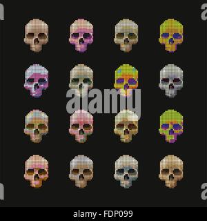 Skulls pixel multicolored. Stock Vector