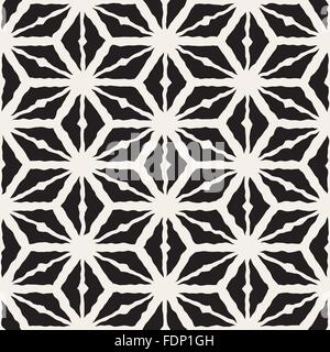 Vector Seamless Black And White Hand Painted Line Geometric Triangle Rhombus Grid Pattern Stock Vector