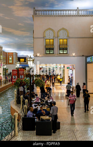 Colourful Shops and Cafes At Villaggio Shopping Mall, Doha, Qatar Stock Photo