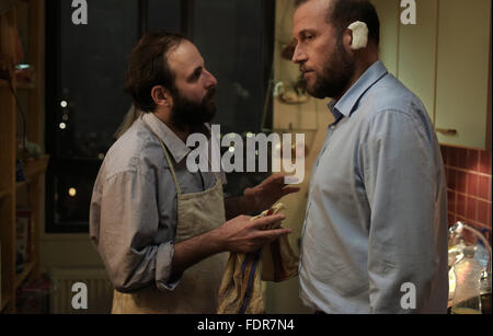 HANDOUT - An undated film still made available by the Berlinale shows Vincent Macaigne (l) and François Damiens in a scene from the film 'News from planet Mars'(Des nouvelles de la planète Mars). The film by Moll Dominik is in the running for the Berlinale competition. (outside competition). Photo: Michael Crotto/Berlinale/dpa (ATTENTION EDITORS: FOR EDITORIAL USE ONLY IN CONNECTION WITH CURRENT REPORTING ON THE BERLINALE 2016/ USAGE PERMITTED ONLY UNTIL 21 MARCH 2016)