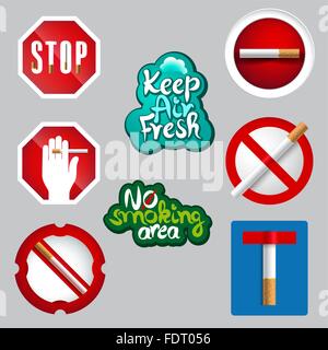 realistic or 3d effect no smoking icon set created from traffic signs Stock Vector