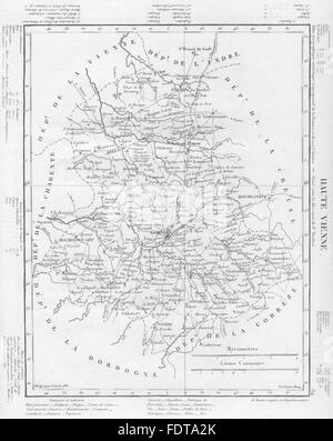 HAUTE- VIENNE: Haute- Vienne département. Tardieu, 1830 antique map Stock Photo