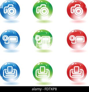 Photo video cameras and printer icons Stock Vector