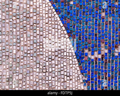 Old diagonal colorful mosaic texture on the wall. Landscape style. Great background or texture. Stock Photo