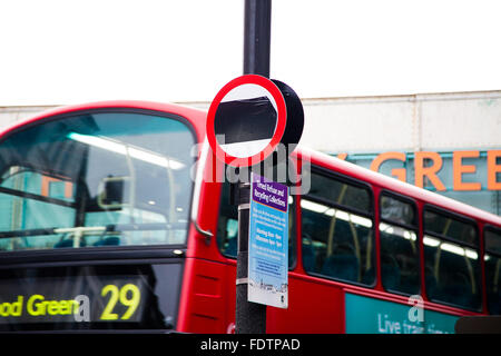 North London Borough of Haringey prepares for the introduction of 20mph limit. Almost 4,000 new 20mph signs have been installed across the Borough as the speed limit. Currently the signs are covered up and the and the speed limit is expected to be in force in February 2016. Stock Photo