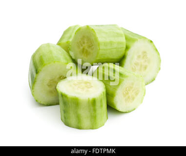 peeled cucumber on white background Stock Photo