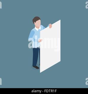 Man holding white banner Stock Vector