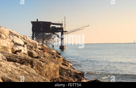 View of the Casoni, ancient stilt house of fisher man in Sottomarina, Chioggia Stock Photo